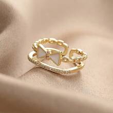 Double Layer Bowknot Ring Women, Light Luxury, Sweet Open Finger Ring Girls, Holiday - Vòng cung mở nhỏ giọt dầu - Xem 4