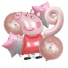 Hasbro 粉色主题数码气球套装 - 冠军小猪铝箔气球，粉色数码气球，生日庆祝气球，粉色卡通人物气球，派对氛围气球，拍照背景气球，房间/教室装饰气球，送给朋友的完美惊喜气球装饰礼物，冠军小猪派对用品 - 彩色 - 查看 19