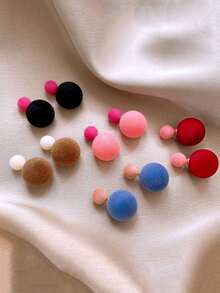 5件套 时尚简约撞色植绒球耳环，百搭可爱双面大小球耳环套装，优雅日常佩戴及节日场合皆宜 - 套裝A款 - 查看 1