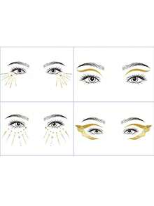 4pcs Glitter Face Temporary Tattoo Stickers, Gold & Silver Eye Makeup Stickers, Eyeliner Stickers, Glitter Temporary Tattoos, Suitable For Party, Festival, Prom, Valentine's Day Decoration - Multicolor - View 4