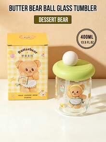 Cốc thủy tinh Butterbear Ball màu xanh lá cây 400ml, hình in Butterbear đáng yêu, chất liệu thủy tinh chống rò rỉ khi lật ngược, decal chịu nhiệt độ cao, bền màu, hoàn hảo để sử dụng hàng ngày cho tiệc trà chiều ngoài trời, lý tưởng cho người hâm mộ Butterbear, người yêu thích phim hoạt hình, người đam mê đồ uống, món quà đáng yêu cho người yêu - Xem 2