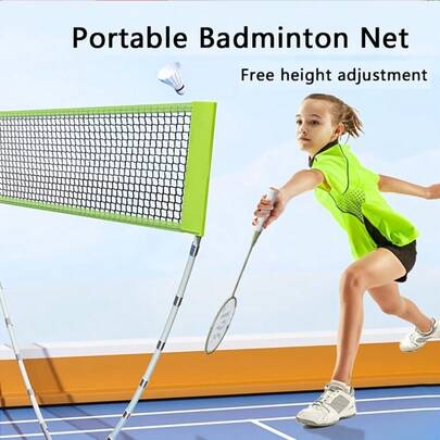 Bärbart badmintonnätset, inkluderar ram och nät, enkel och snabb installation, bekväm att bära, lämplig för trädgårdsspel, kan användas för volleyboll, tennis, badminton, ingen förvaringsväska behövs