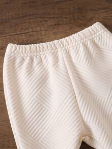 两件套女婴碎花纹理面料荷叶边长袖上衣和喇叭裤套装 - 杏色 - 查看 3