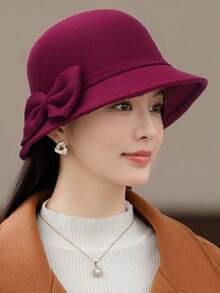 1顶新款秋冬百搭高顶帽，复古蝴蝶结高顶帽，优雅白色天鹅绒渔夫帽，时尚百搭，适合户外活动