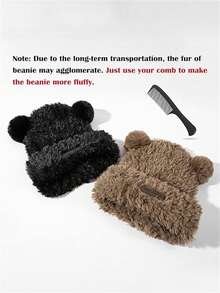 1pc Women's Brown Fleece Bear Ear Hat, Suitable For Autumn/Winter Warmth And Daily Wear