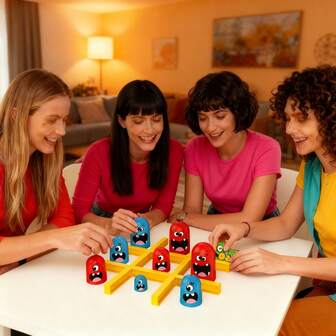 节日主题叠叠乐井字棋游戏：色彩鲜艳的塑料卡通设计，适合万圣节、圣诞节及其他节日庆典——便携式策略玩具，适合后院娱乐和家庭游戏