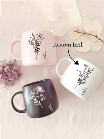 [Custom Floral Ceramic Mug]One Personalized Floral Ceramic Coffee Mug - Can Be Customized With Your Name, Hand Wash Only - Ideal Gift For Christmas, Birthdays, Or Bachelor/Bachelorette Parties.