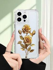 1 pieza Funda de teléfono con diseño de ramo de rosas doradas sobre fondo claro, estilo elegante y sofisticado, funda transparente resistente a golpes, ligera y con corte preciso, compatible con iPhone 17/16/15/14/13/12/11/XS/XR/X/PLUS/PRO/PROMAX, compatible con Galaxy A34/A35/A54/A55, Galaxy S20/S21/S22/S23/S24 Ultra/Plus, compatible con Moto/Galaxy/Redmi/Honor/OPPO, regalo de fiesta - transparente - Ver 2