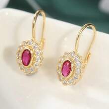 Classic Elegant Synthetic Zirconia Inlaid Oval Pendant Earrings, Birthday, Wedding And Anniversary Gift - Gold - View 4