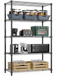 M MZG 1250 Lbs/1000 Lbs Heavy Duty Storage Shelf,  NSF-Certificate Industrial Metal Steel Wire Shelving Unit For Garage, Pantry, Laundry Room & Kitchen Organization, Easy Assembly Metal Rack, Black 13.8" D X 35.4" W - 黑色 - 查看 1