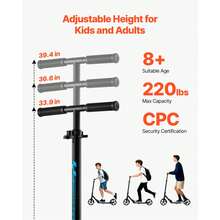 Kick Scooter For Kids Ages 8+, Teens & Adults, 2-Wheel Toddler Scooter With Adjustable Height Handlebar, Wide Anti-Slip Deck, Foldable Lightweight For Boys & Girls Up To 220 Lbs, Black + Blue - 黑藍 - 查看 2