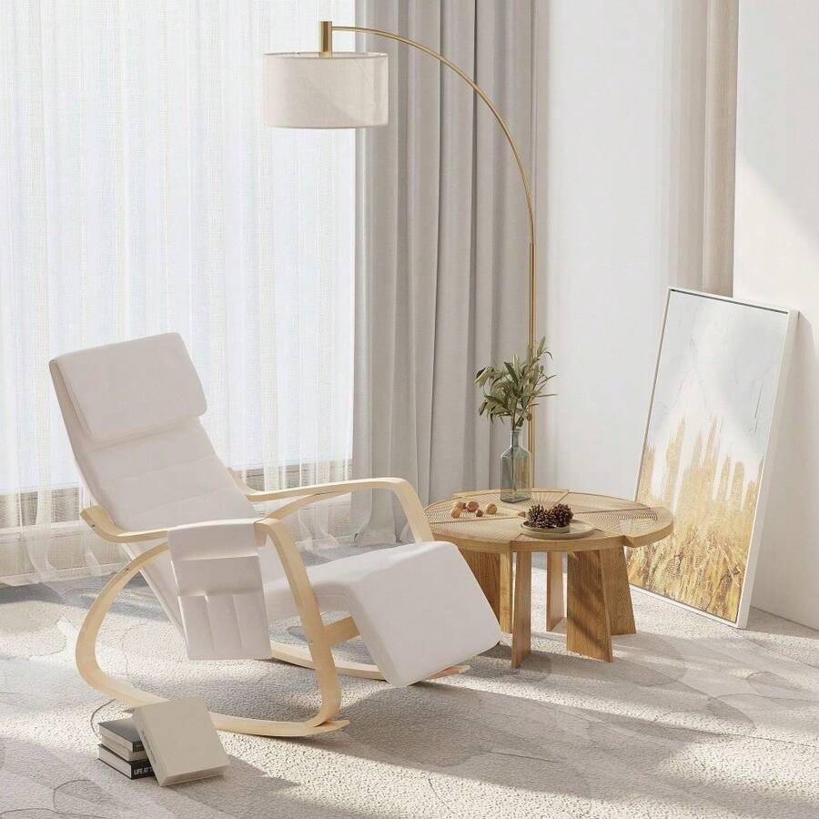 Rocking Lounge Chair | Adjustable Footrest Recliner | Cream White Relaxation Chair | Patio Outdoor Rocker - Default - View 1