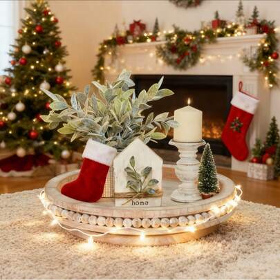 Farmhouse Lazy Susan Organizer For Cabinet,Decorative Tray Riser,Counter Lazy Susan Turntable Organizer With Beads,360 Degrees Rotating Display Stand For Spice Racks,Centerpiece Tray