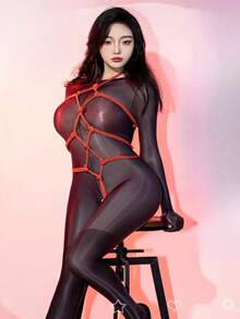 A Sexy Red Bodysuit With Rope Embellishments; A Seductive Rope Outfit; Valentine's Day; Women's Valentine's Day Attire; Intimate Evening Moments; A Heart-Fluttering Moment. Wedding Gifts, Boudoir Gifts, Honeymoon Gifts, Vacation Gifts, Bikinis, Swimwear, Swimming Pool Gifts, Beach Gifts, Park Gifts, Nightclub Gifts, Private Parties, Private Cinema Gifts, Home Gifts, Everyday Gifts, Stage Gifts, Performance Gifts, Proposal Surprise Gifts, Wedding Gifts, Valentine's Day Gifts, All Seasons, Seduction, Bars, Casual Bars, Wedding Favors. - 紅色 - 查看 3