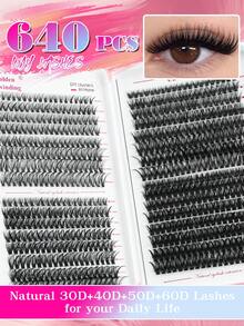 640pcs D-Curl Natural Look False Eyelashes, 20D+30D+40D+5D+60D+80D Mixed Styles, Thick Black, Suitable For Beginners, Large Capacity Lash Book, Synthetic Cartoon Classic Fake Lashes, Long-Lasting And Durable, Suitable For Daily, Party, Wedding, Christmas, Music Festival And Other Occasions - D - Xem 5