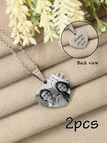 Customized Necklace, Personalized Women's Necklace, Customized Photo Heart-Shaped Pendant Necklace, Can Customize Photo And Text Pendant Necklace, Exquisite Jewelry, Silver, Customized Photo Gift, Heart-Shaped Pendant, Memorial Necklace, Photo Necklace, Valentine's Day Gift, Wedding Gift, Birthday Gift, Daily Wear, Casual, Bride, Couples - Style a - View 7