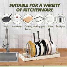 Expandable Pot And Pan Organizer Rack - 7 Stainless Steel Adjustable Dividers For Kitchen Cabinet Organizer & Storage, Durable And Rust Resistant - trắng - Xem 3