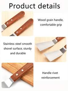 1pc Stainless Steel Flat Shovel, Wooden Handle Cooking Shovel, Flipping Spatula, Tiramisu Shovel, Cake Shovel, Steak Frying Spatula, Iron Plate Barbecue Spatula, Pizza Spatula, Cooking Stir Fry And Fried Egg Spatula, Cake Cutter, Cake Scraper - Multicolor - View 8