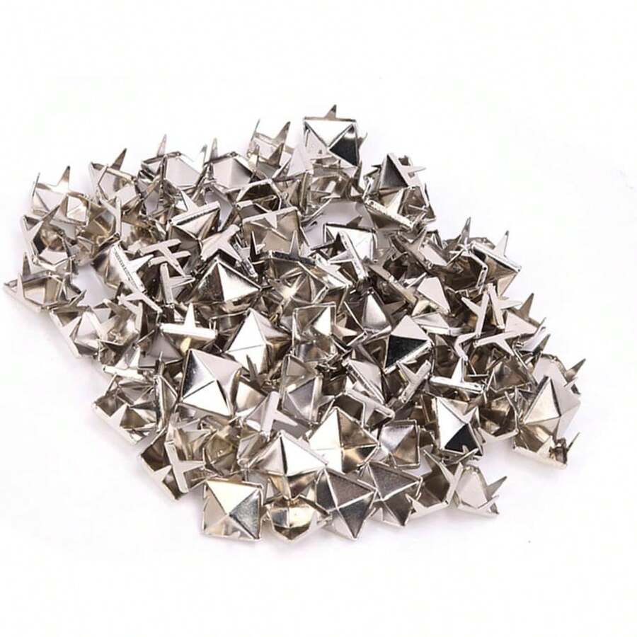 PCS Tachuelas piramidales de metal, Remache Cuadrado de con 4 Puntas para Ropa, Bolso, Cuero, Zapatos, Proyectos de Manualidades de bricolaje. Riverios, Pernos, Metal. (ORO) (PLATA) - Aire - Ver 1