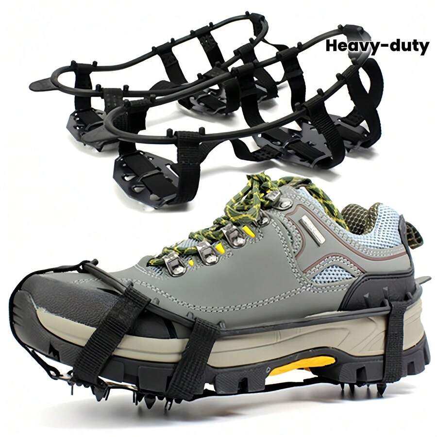 Heavy-Duty 24-Tooth Anti-Slip Ice Cleats With Adjustable Traction System - Suitable For Grip On Snow And Ice, Winter Anti-Slip Spikes, Strong Load-Bearing Capacity - Black/Gray (Compatible With Sneakers, Boots, Crampons), Ice Anti-Slip Spikes, Boot Ice Cleats, Snow Boot Spikes, Winter Boot Spikes, Anti-Slip Ice Cleats, Snow Anti-Slip Spikes