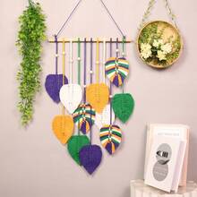 1pc Bohemian Handmade Woven Leaf Tapestry, Room Decor Hanging Wall Art With Tassels, Photo Display For Bedroom - Green - View 17