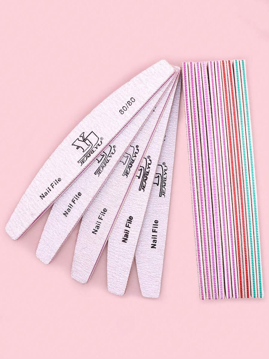 5pcs Crescent Nail Files, Double-Sided Coarse 80/100/150/180 Grit Nail Buffers, Minimalist Nail Care Tools For Nail Salon Use