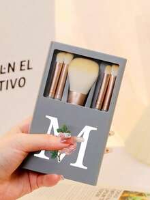 5pcs Portable Makeup Brush Set With Mirror, Rose White Letter A-Z Printed, Boxed Makeup Brush Set, Multi-Functional Makeup Brush Set With Mirror Case, Mini Multi-Functional Makeup Pencil, Foundation Brush, Eyeshadow Brush, Basic Makeup Tool Mixing Brush. Makeup Brush Organizer Includes Makeup Brushes, Convenient And Practical, Ideal Gift For Girls, Portable Travel Essentials, Travel Must-Have. - Multicolor - View 4