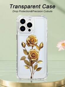 1 pieza Funda de teléfono con diseño de ramo de rosas doradas sobre fondo claro, estilo elegante y sofisticado, funda transparente resistente a golpes, ligera y con corte preciso, compatible con iPhone 17/16/15/14/13/12/11/XS/XR/X/PLUS/PRO/PROMAX, compatible con Galaxy A34/A35/A54/A55, Galaxy S20/S21/S22/S23/S24 Ultra/Plus, compatible con Moto/Galaxy/Redmi/Honor/OPPO, regalo de fiesta - transparente - Ver 1