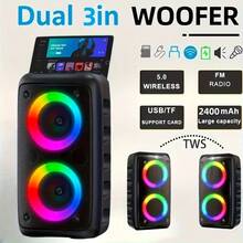 Regalo de navidad regalo de fiesta sistema de altavoz compacto con subwoofer - altavoz estéreo inalámbrico con luces de colores, función TWS y soporte de tarjeta USB y TF para eventos al aire libre - Negro - Ver 9