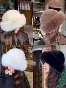 1pc Mongolian Style Thick Fleece Hat, Faux Lamb Wool Design, Unisex Windproof Ear Warmer Cap, Winter Cold Weather Outfit Women