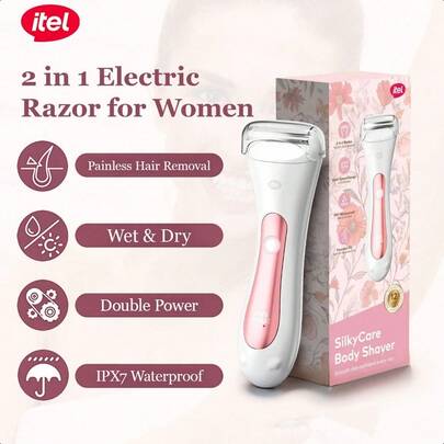 itel IHR-01 Rechargeable Women's Hair Remover,Unique Dual-Speed Design,Wet/Dry Dual-Use Electric Shaver IPX7 Waterproof,Type-C Fast Charging & LED Display,Suitable For Trimming Legs, Body, And Bikini Area