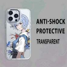 Funda para teléfono con estampado floral de chica anime, compatible con teléfonos ,  17,  16 Pro Max,  15 Pro Max,  13 y  12. Fabricada en TPU, ofrece protección contra golpes y caídas. Perfecta para amantes del anime, regalos para amigos, regalos de cumpleaños o cualquier ocasión especial. - transparente - Ver 1