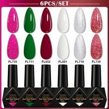 FOUR LILY 10ml 6支装红色系列凝胶指甲油，节日闪亮半永久美甲，UV LED卸甲 - 紅色 - 查看 14