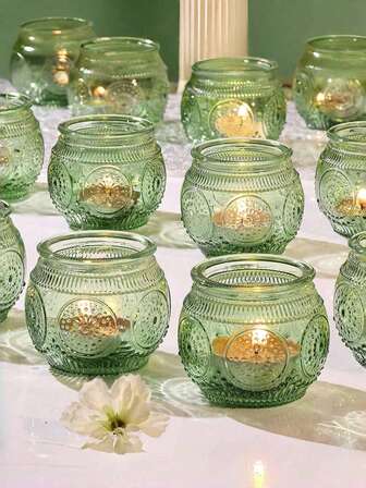 6 piezas Portavelas de vidrio verde vintage para Navidad, para boda, Navidad, baby shower, decoración de fiesta de té bohemia, regalos para fiestas de boda
