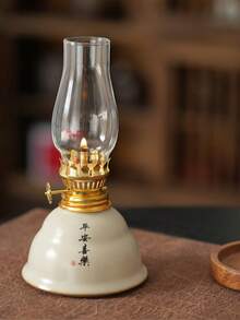 1pc Vintage Practical Ceramic Base Windproof Glass Candle Holder, Suitable For Home Decor, Atmospheric Retro Design, Nostalgic Ornament - Multicolor - View 9