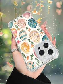 1 pieza Funda de teléfono con diseño de huevos de Pascua coloridos y flores, estilo campestre y festivo, funda transparente resistente a golpes, ligera y con corte preciso, compatible con iPhone 17/16/15/14/13/12/11/XS/XR/X/PLUS/PRO/PROMAX, compatible con Galaxy A34/A35/A54/A55, Galaxy S20/S21/S22/S23/S24 Ultra/Plus, compatible con Moto/Galaxy/Redmi/Honor/OPPO, regalo de fiesta - transparente - Ver 7