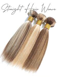 渐变漂白金发编织接发 #12/613 直发真人发，渐变棕色至金色直发真人发编织发片 #4/27，渐变棕色至金色直发真人发接发 #4/613，适合女性日常佩戴 - 彩色 - 查看 2