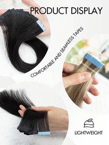 10pcs Mini Tape-In Hair Extensions, Real Human Hair, 12-22 Inch Straight, Invisible Seamless Adhesive, Suitable For Women, Christmas Gift - Multicolor - View 3