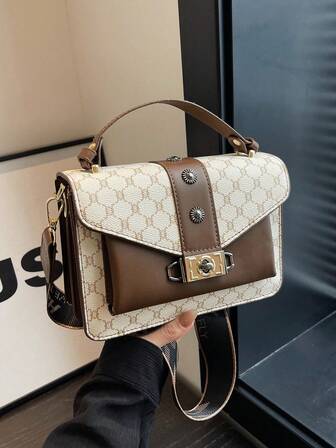 Ekose Retro Küçük Kare Çanta, Şık Çift Katmanlı El Çantası, PU Deri Tote Omuz Çantası, Kadınlar İçin Günlük Kullanıma Uygun Çok Yönlü