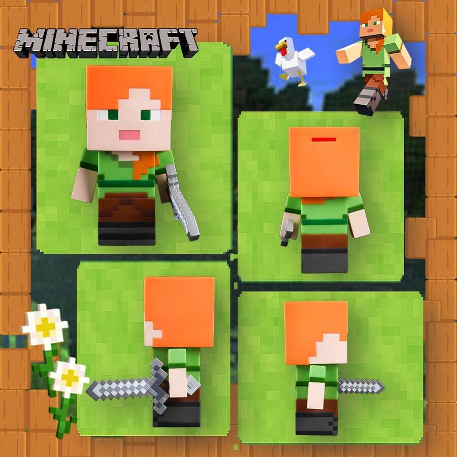 Minecraft 1个官方授权Alex储蓄罐,创意防摔小猪储蓄罐,卡通时尚设计,客厅卧室装饰,万圣节、圣诞节、感恩节惊喜礼物,送给家人和朋友 - 橘色 - 查看 1