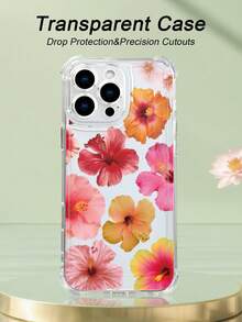 1 pieza Funda de teléfono con diseño de flores de hibisco tropicales en colores vibrantes, estilo exótico y fresco ideal para amantes de la naturaleza y regalos de verano, funda transparente resistente a golpes, ligera y con corte preciso, compatible con iPhone 17/16/15/14/13/12/11/XS/XR/X/PLUS/PRO/PROMAX, compatible con Galaxy A34/A35/A54/A55, Galaxy S20/S21/S22/S23/S24 Ultra/Plus, compatible con Moto/Galaxy/Redmi/Honor/OPPO, regalo de fiesta - transparente - Ver 1