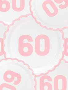 10个/20个/50个 白色和浅粉色60岁生日扇形纸盘 庆祝60周年派对餐盘 男女通用 60岁生日周年纪念一次性花卉造型粉色蛋糕餐盘 派对活动节日用品装饰 - 粉紅色60歲 - 查看 4