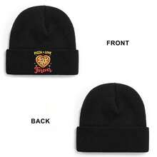 1pc Warm Winter Cap Pizza Love Forever-2 For Men & Women, Beanie Knit Cap For Autumn/Winter Hat, Windproof And Warm Head Cover, Ideal For Halloween Christmas Fashion Gifts. - 黑色 - 查看 5