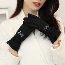 1 Pair Winter Warm Gloves, Bowknot Design, Suitable For Women & Men, Windproof & Insulated, Fit For Cycling, Driving, Party, Work, School, Home, Running, Hiking, Outdoor Sports, Christmas Gift, Comfortable Fabric, Non-Slip, Touchscreen Capable - Multicolor - View 3