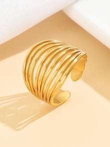 1 Stück vintage eleganter Perlen-Kettenring, personalisierter mehrschichtiger geometrischer Edelstahlring mit 18 Karat Goldauflage, wasserfester Schmuck für Frauen, geeignet für Festivals - Geometrie - Übersicht 10