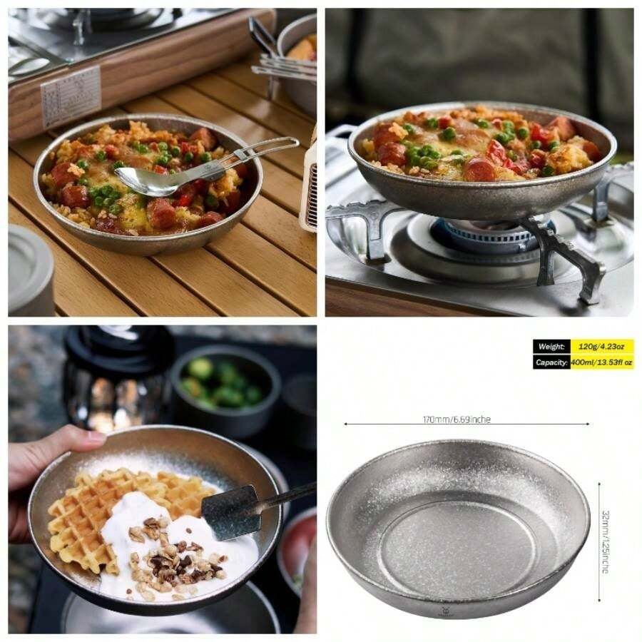 - Plato de camping de titanio, cuencos de titanio, ultra gruesos y duraderos, juego de utensilios de cocina de una sola pared, con bolsa de malla de transporte para mochileros al aire ltima intervensin, senderismo, cristalizado plato, 400 ml - tazón: 400 ml - Ver 1