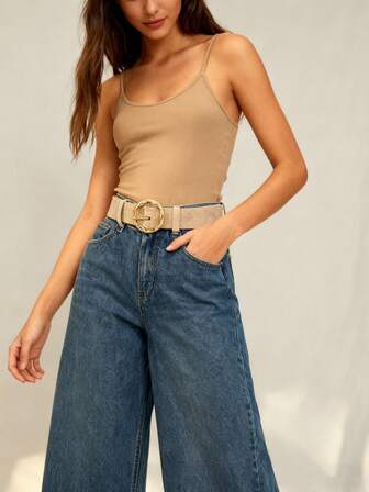 1条纯色休闲优雅PU皮革合金扣绒面女士腰带，适合日常通勤，四季皆宜。