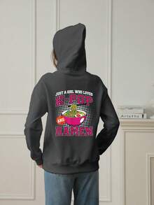 Tween Girl Graphic Print Thermal Lined Sweatshirt, Warm & Comfortable For Autumn/Winter - Dark Grey - View 2