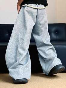 Men's Grey Thick Rope Drawstring Loose Wide Leg Casual Pants - Light Grey - View 3