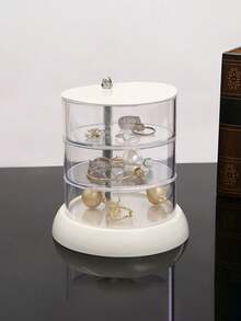 1pc Makeup Sponge Storage Box, Rotating Makeup Brush Holder, Desktop Makeup Puff Dust-Proof Organizer - White - View 10